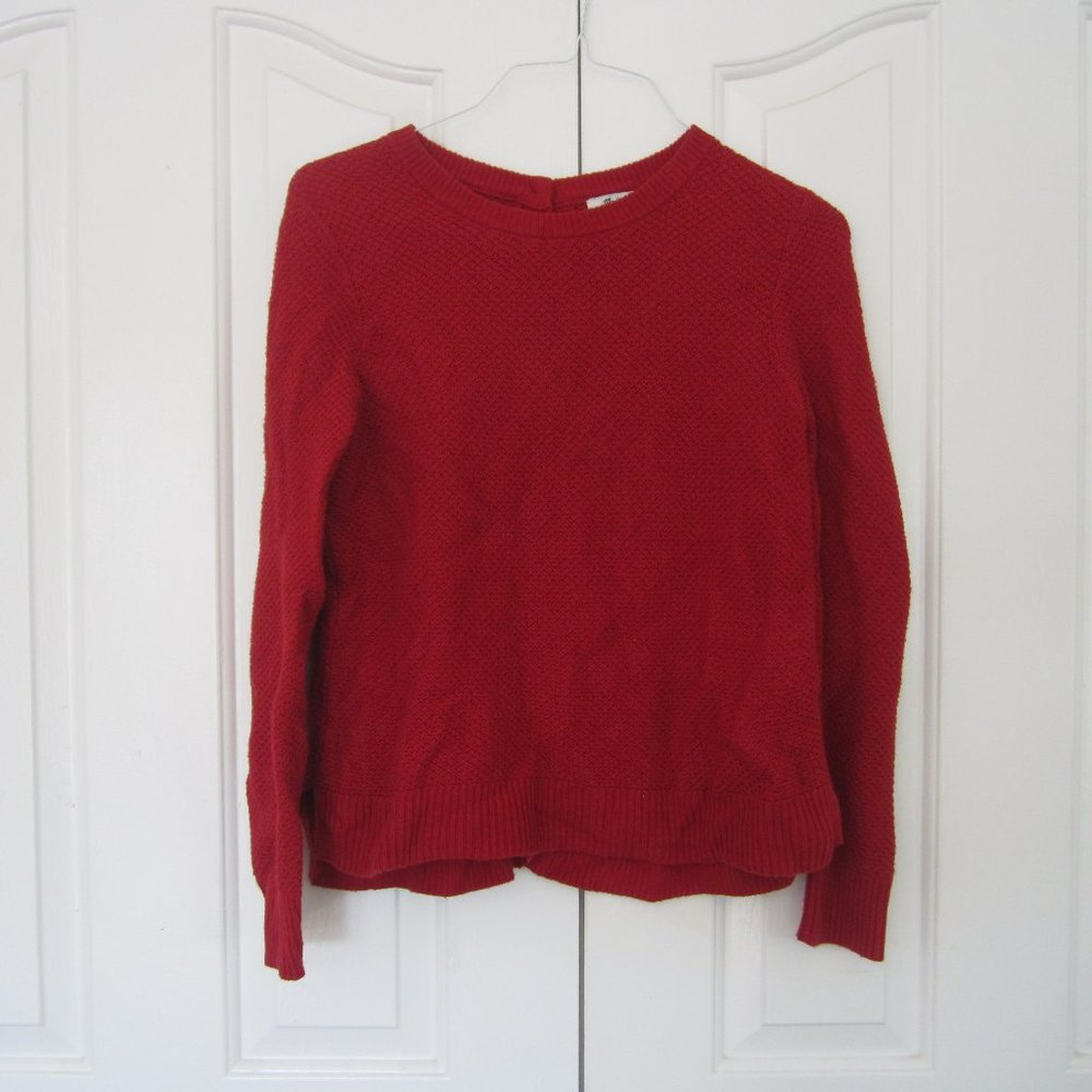 Madewell Red Crew Neck High Neck Sweater Cherry Bright Christmas Woven Knit